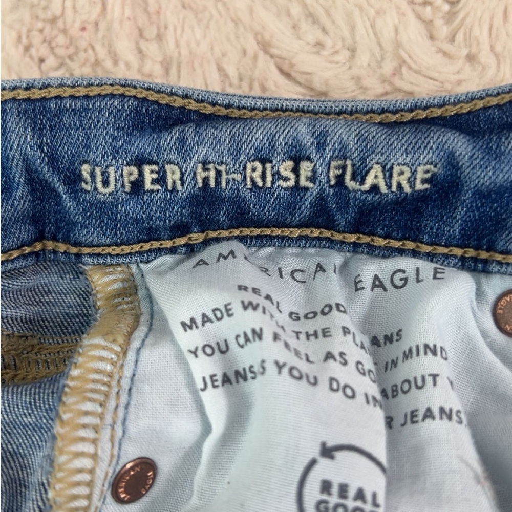 American Eagle High Rise Flare Jeans Size 0 Bohemian 90s Festival High Waist - Picture 11 of 16